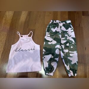 Kids Camo Joggers and Pink Top Set